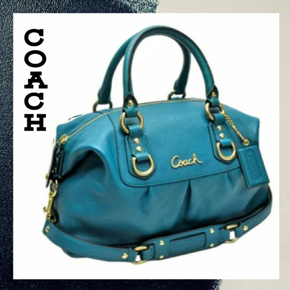 COACH Ashley Leather Satchel Teal Handbag Shoulder